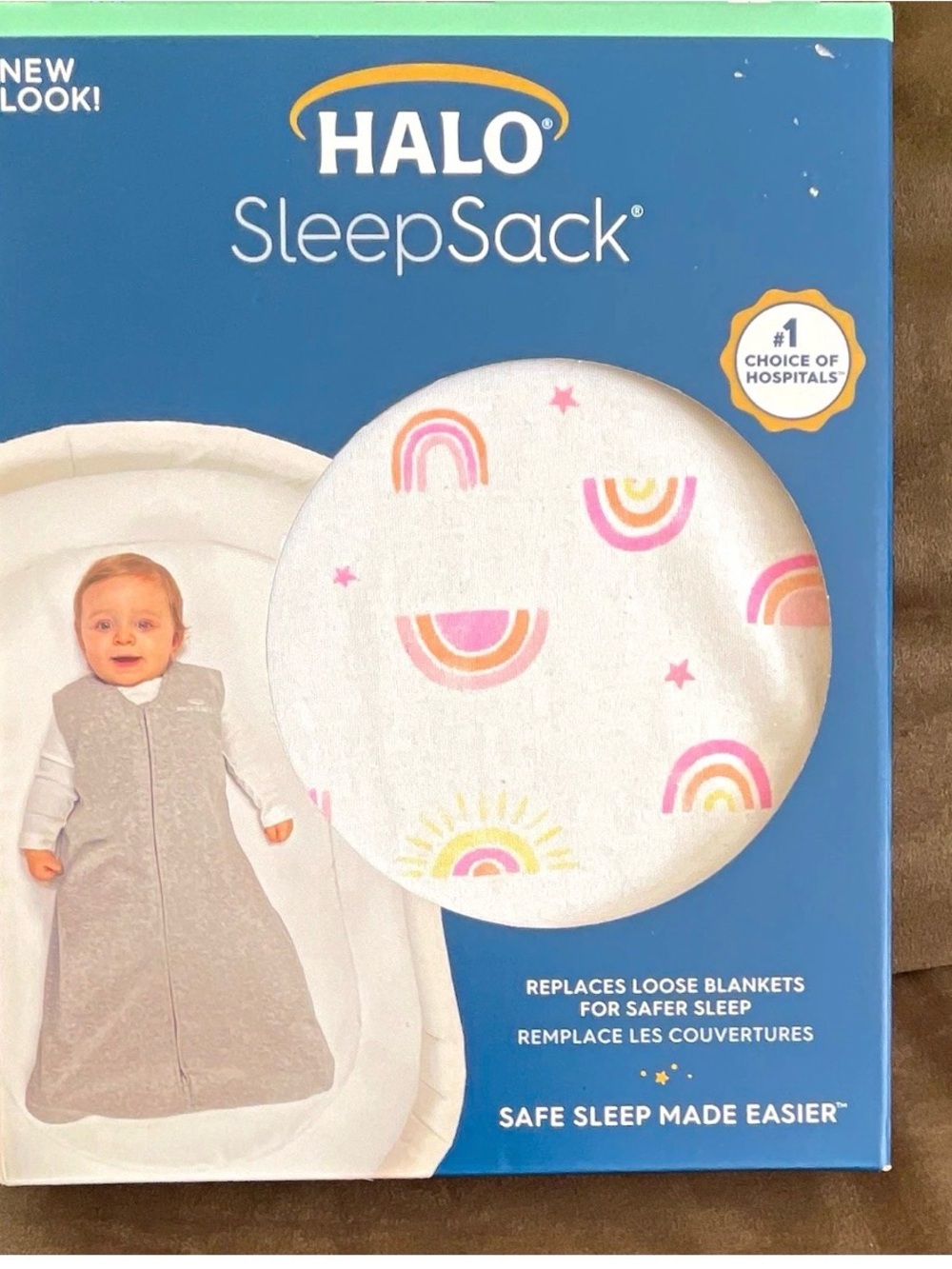 Halo SleepSack Wearable Blanket in White with Pink and Yellow Rainbows